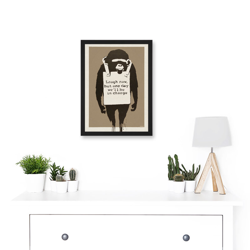Laugh Now Graffiti Street Mural Ape by Banksy - Single Picture Frame Print, 32.3cm H x 23.4cm W x 1.5cm D