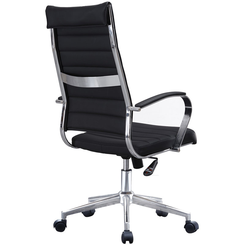 Orren Ellis Kensie High Back Conference Chair - Ribbed PU Leather Office Desk Chair with Adjustable Height, Swivel & Lumbar Support for Executive Meetings