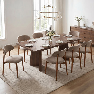 Duggan Rectangle Extendable Dining Table Set For 8, Modern Wood Grain Dining Room Set With Upholstered Dining Chairs