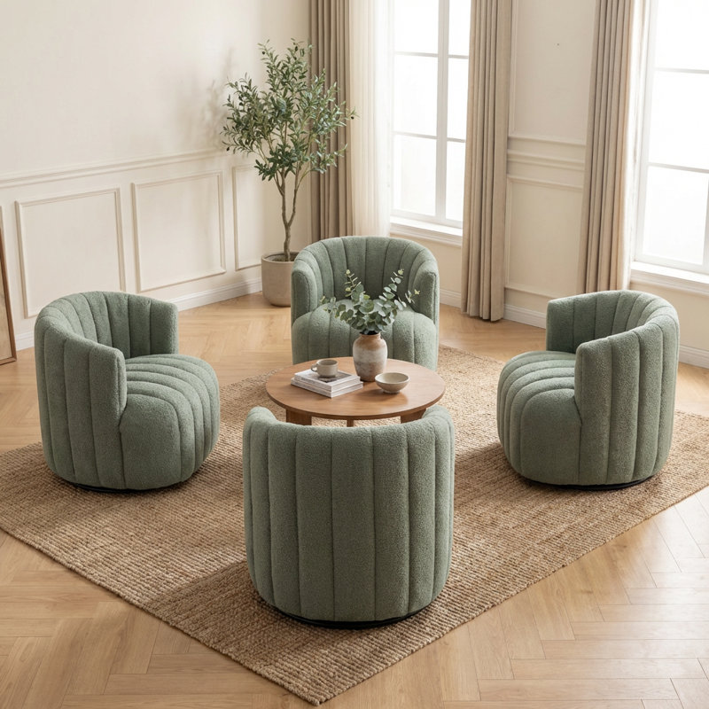 Bryonie Upholstered Swivel Barrel Chair, Green
