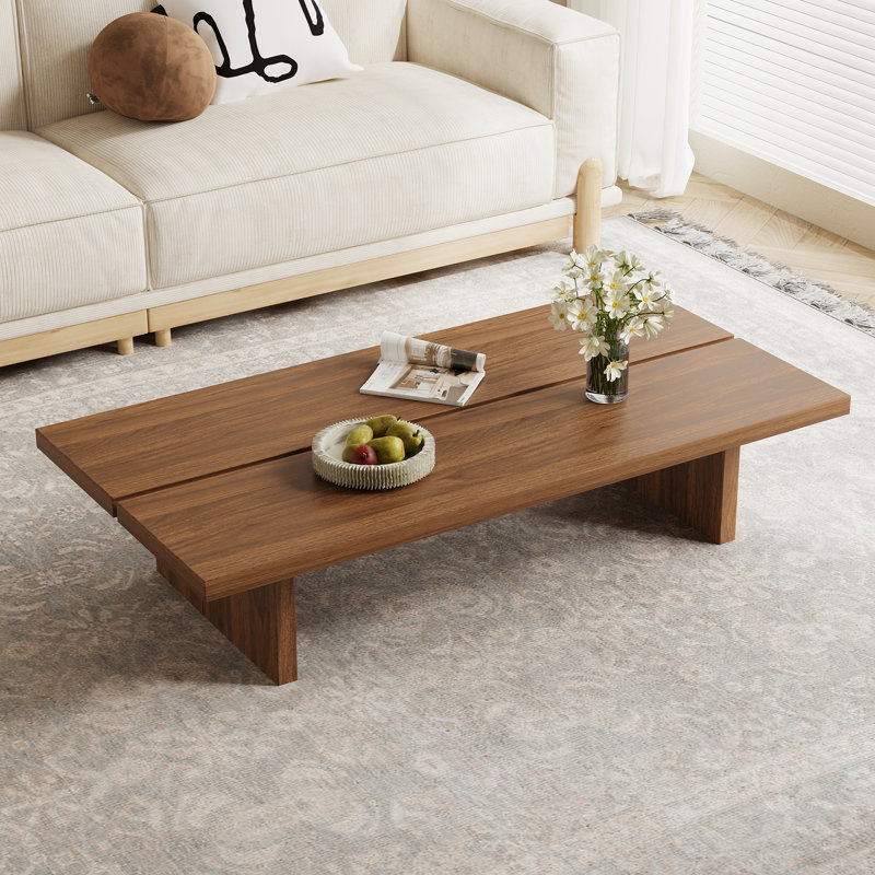 55" Modern Minimalist Split Brown Coffee Table, Rectangular Wood Center Table for Living Room, Brown
