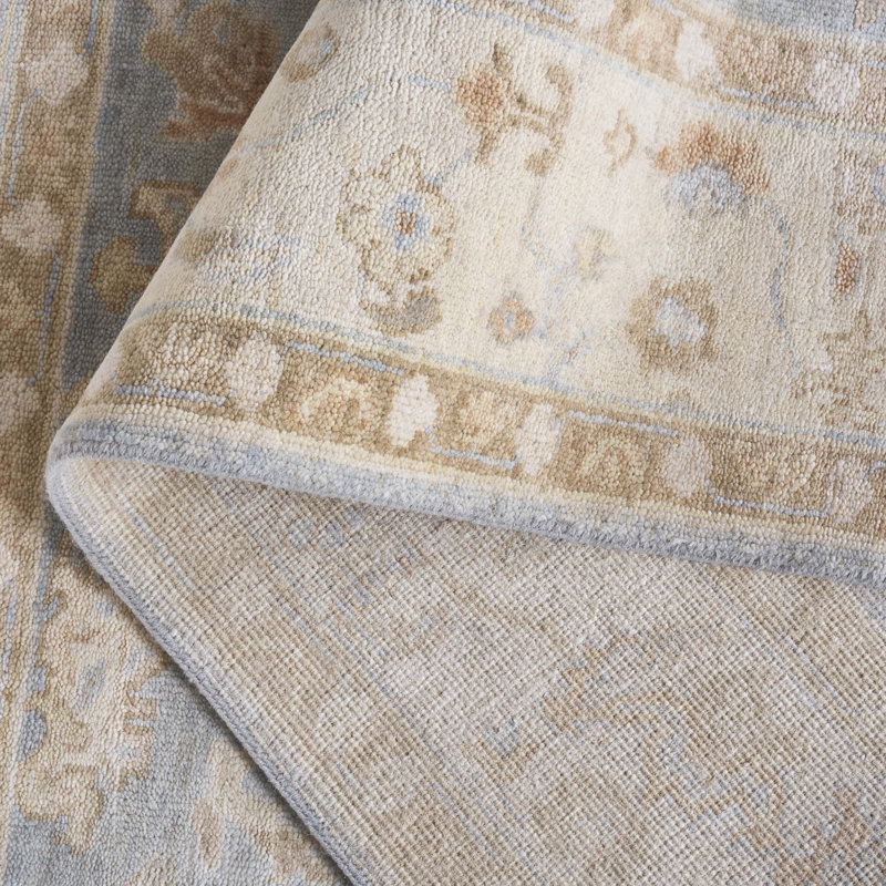 Rectangle Solid Color Hand-Knotted Wool/Cotton Area Rug in Beige, Rectangle 6' x 9'