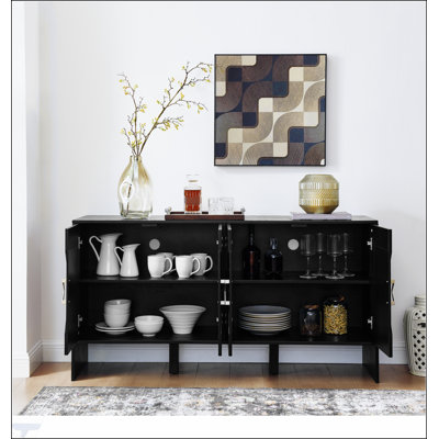 Mid Century Modern Sideboard Buffet with Geometric Pattern, Adjustable Shelves, and TV Media Console for Versatile Storage and Display