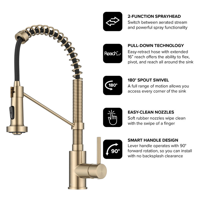 Single Handle Kitchen Faucet 2-Function Sprayer Pull Down Kitchen Faucet, Antique Champagne Bronze