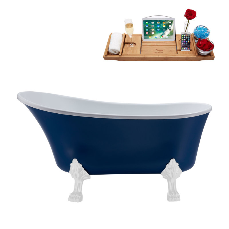 55.1'' x 26.8'' Soaking Acrylic Bathtub, Matte Black, Glossy White