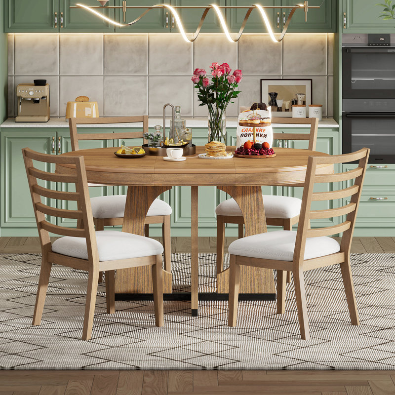 Ensemble de table de salle à manger extensible 5 pièces Eloria Retro, Naturel, Naturel / Beige