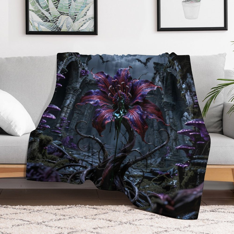 Fleur gothique avec (1) jeté en flanelle de luxe, couverture douce et chaude pour le canapé du salon, 30 po x 40 po