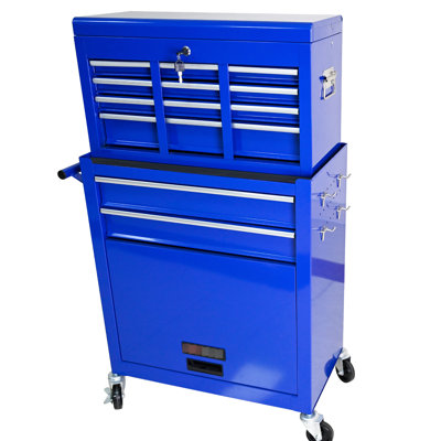 8 chariot de rangement mobile - Coffre à outils intérieur spacieux avec roulettes bleu
