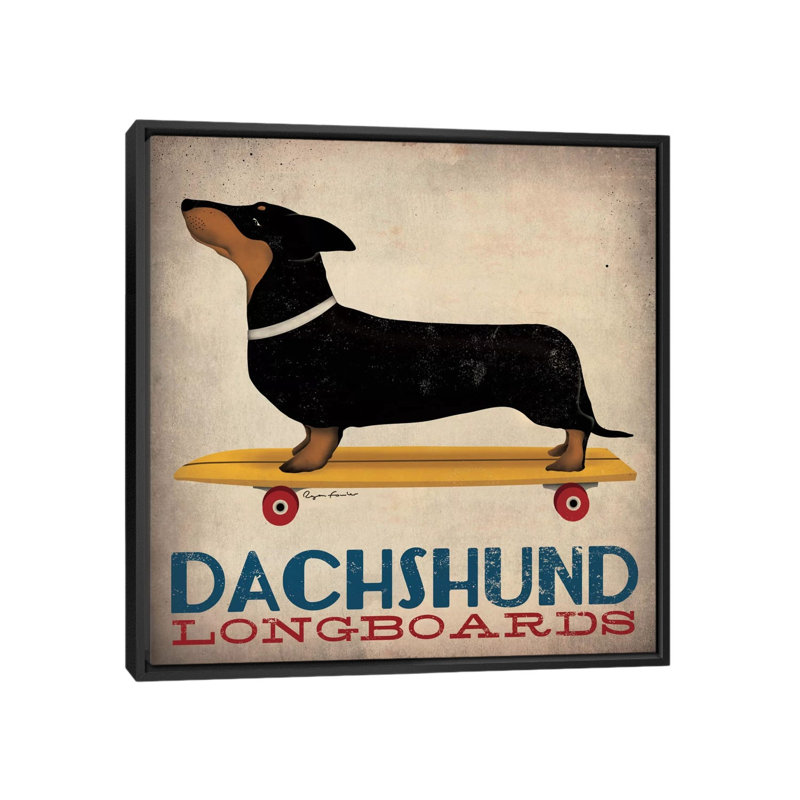 Dachshund Longboards by Ryan Fowler - Print on Canvas, Black Framed, 93.98 cm H x 93.98 cm W