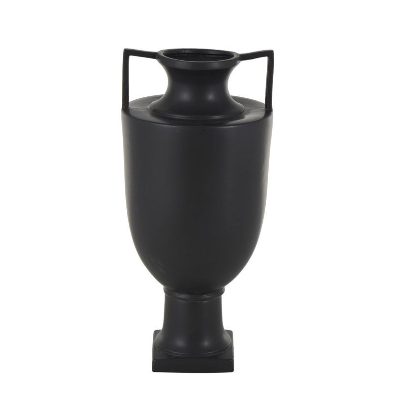 Vase décoratif en forme d'urne cannelée en céramique noire avec poignées, Noir