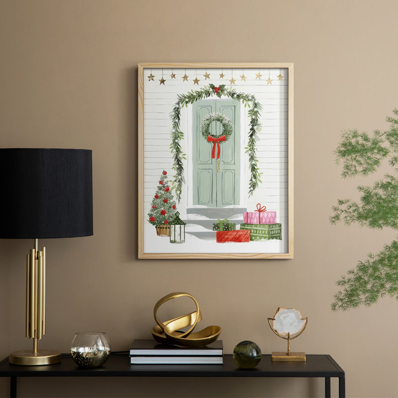 «Festive Front Door I», reproduction encadrée - bois massif, Naturel, H 15 po x l 12 po