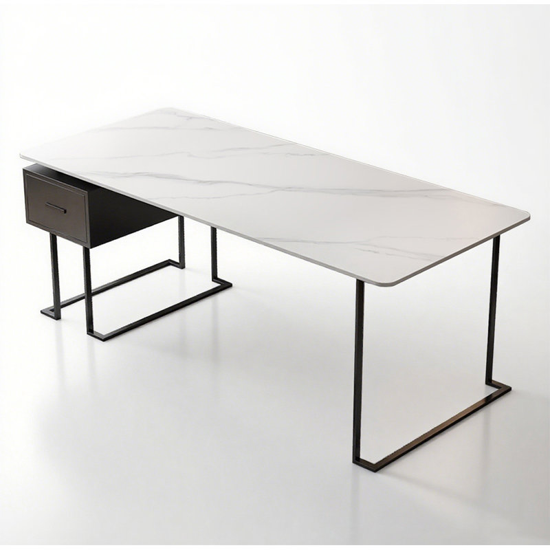 Practical Sintered Stone Office Desk with Storage Drawer, 29.5" H x 70.9" W x 31.5" D, Black