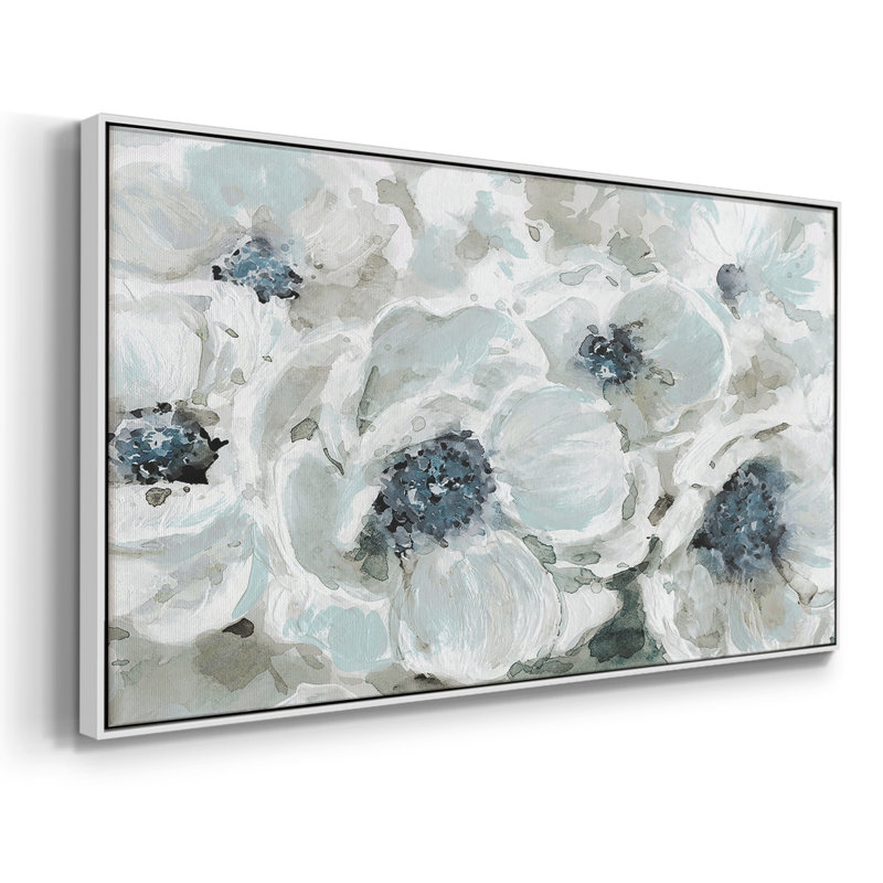 Blues en fleurs - Toile tendue avec châssis, prête à accrocher, H 21 po x l 41 po, Blanc