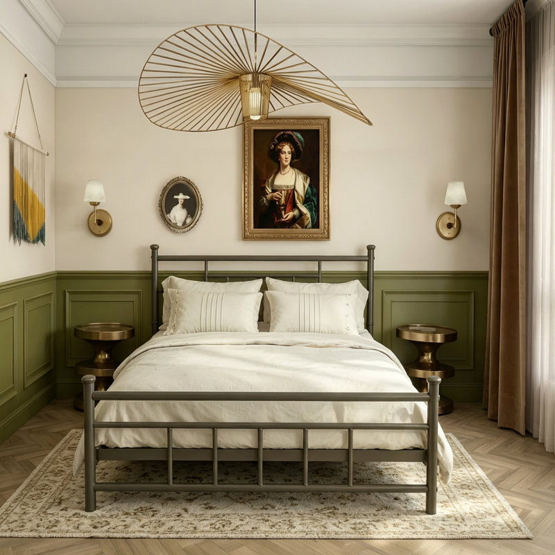18''Queen Size Bed Frame With Headboard, Metal Platform Bed Frame, Noise-Free & No Box Spring Needed, For Bedroom., Queen