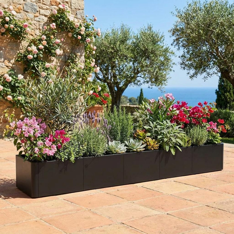 Square Metal Planter Box, Open Base Design
