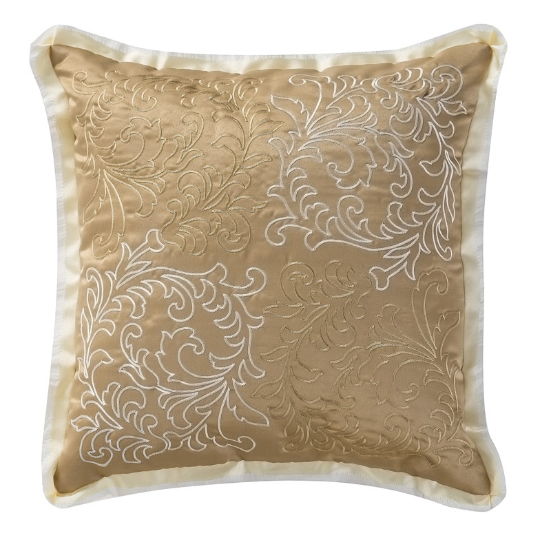 Ivory and Gold Embroidered Floral Jacquard Pillow Set