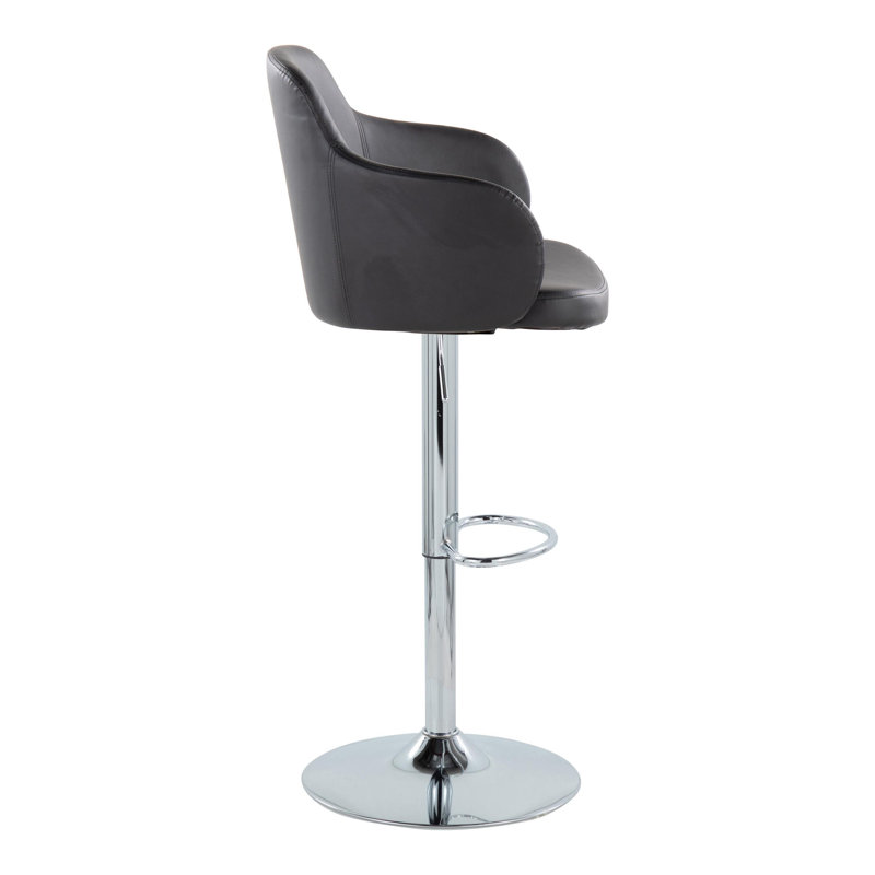 Black Adjustable Swivel Metal Barstool Set with Upholstered Seat