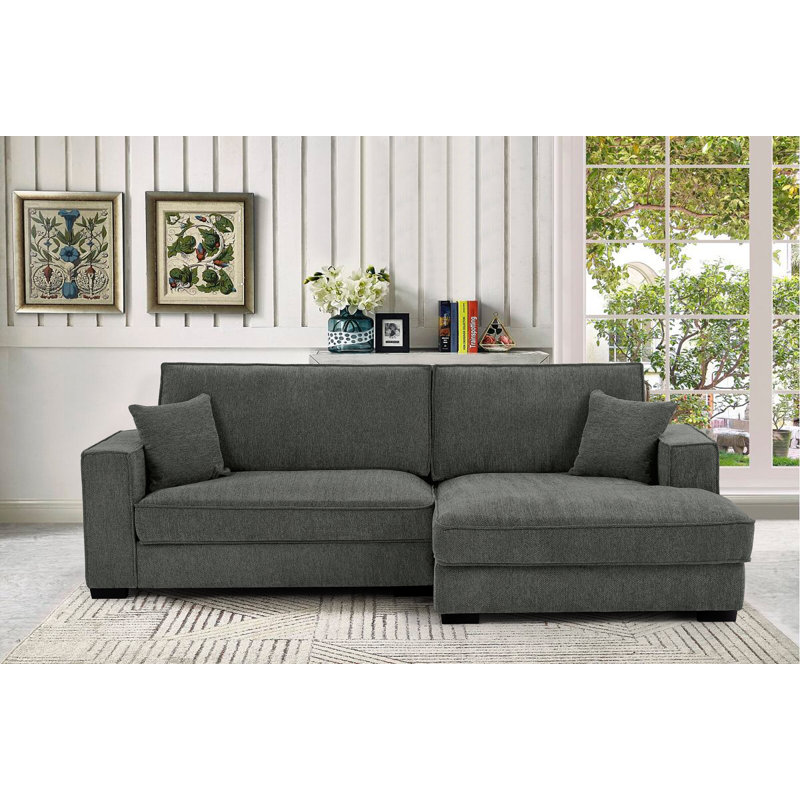 Braflin Upholstered Chenille Sofa Chaise Wide Seat Sectional, Gray Chenille, Right Hand Facing
