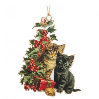 Kittens With Presents By Holly Leaves Ornament