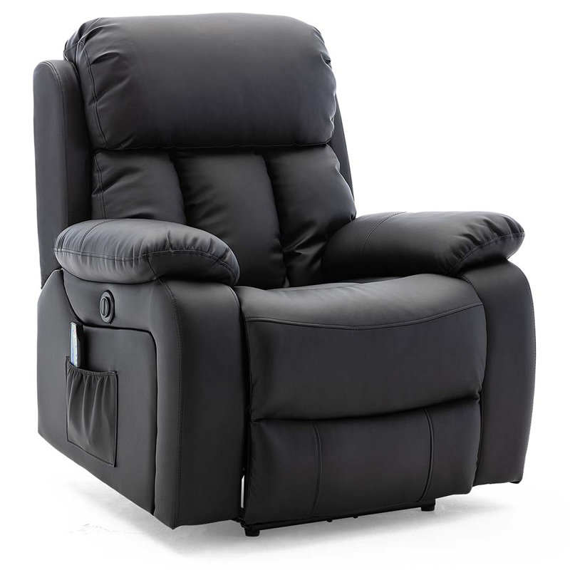 Faux Leather Heated Massage Chair, Electric, Black