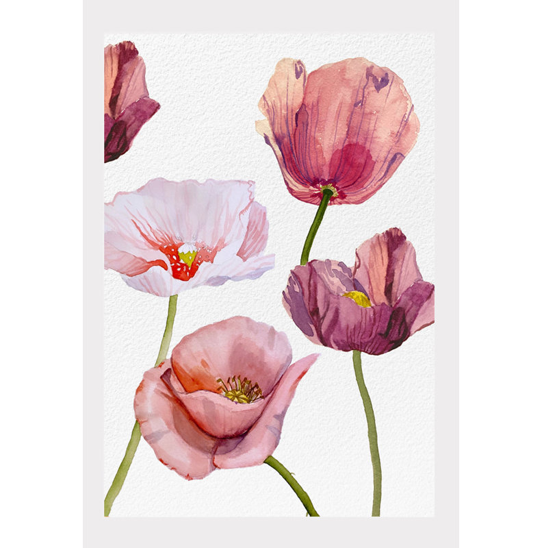 Reproduction d'art: Coquelicots rosés sur neige, H 11 po x l 8,5 po