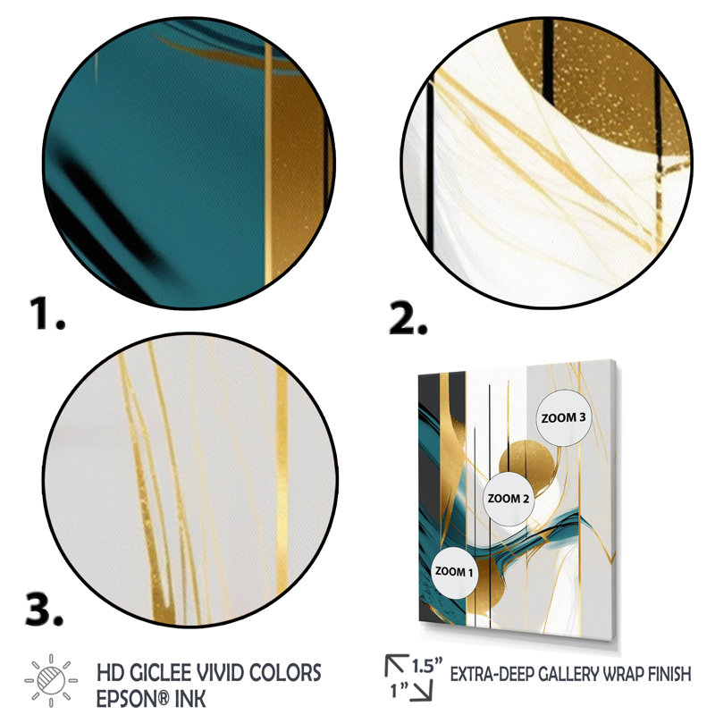 Pleine lune or et turquoise minimalisme I sur toile, H 44 po x l 34 po x P 1,5 po, Cadre naturel flottant