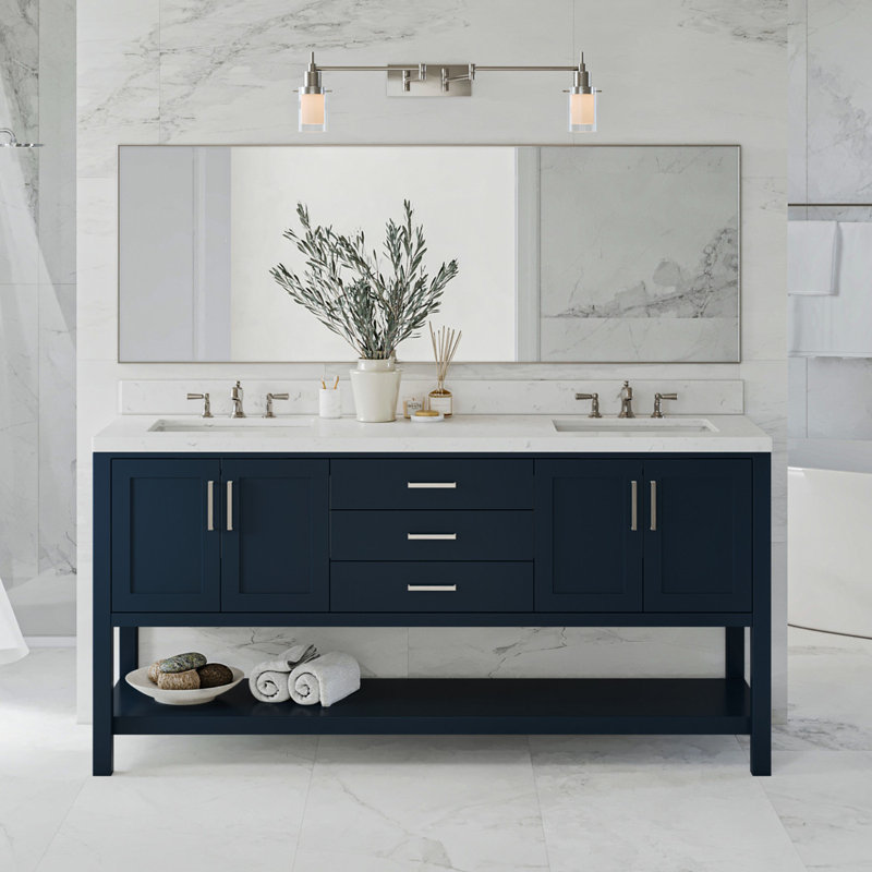 Meuble-lavabo double 72 po ARIEL Moille, Bleu minuit, Forme rectangulaire