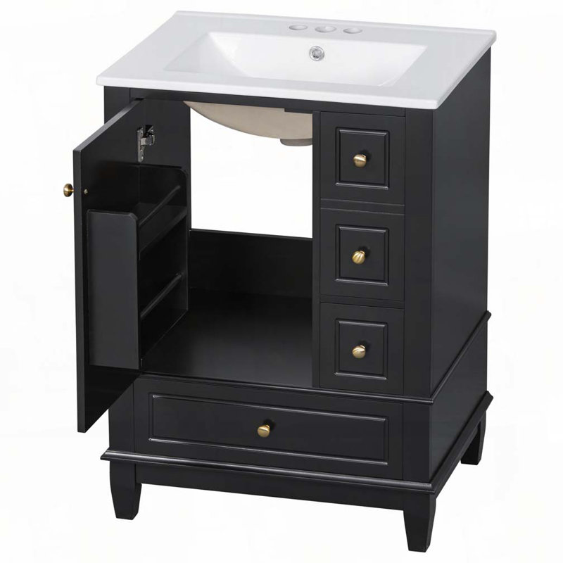 Meuble-lavabo 24 po avec lavabo en céramique, Noir