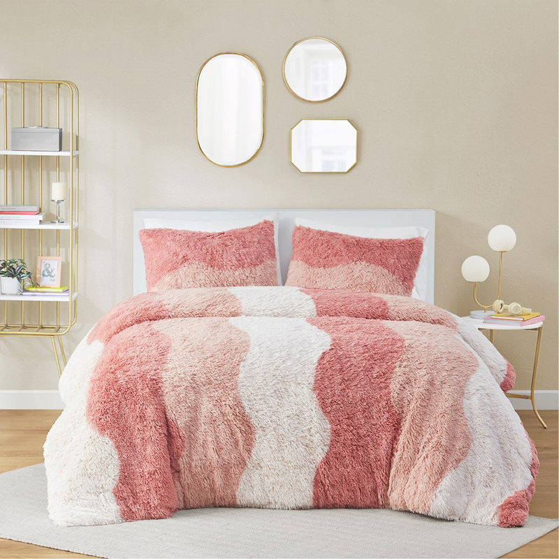 Ensemble d'édredon en fausse fourrure, Édredon pour lit simple + 1 taie décorative stan