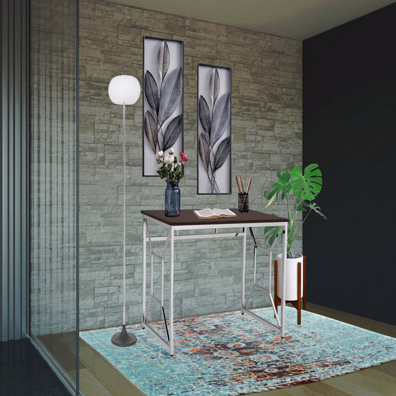 Martha Office Workspace Desk, Brown MDF/Chrome