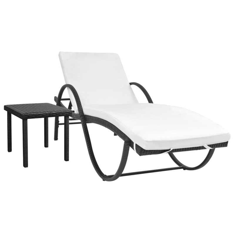 Vollmer 77.2" Long Single chaise with Cushions and Table, Black