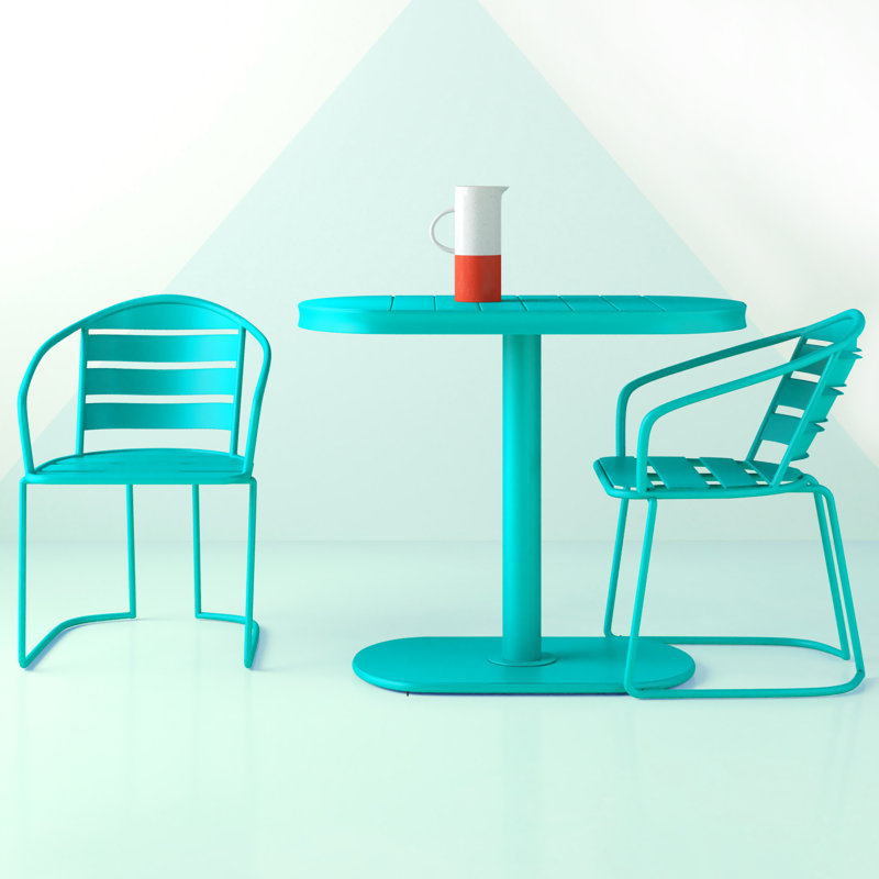 Gunner Oval Metal Folding Bistro Set, Teal