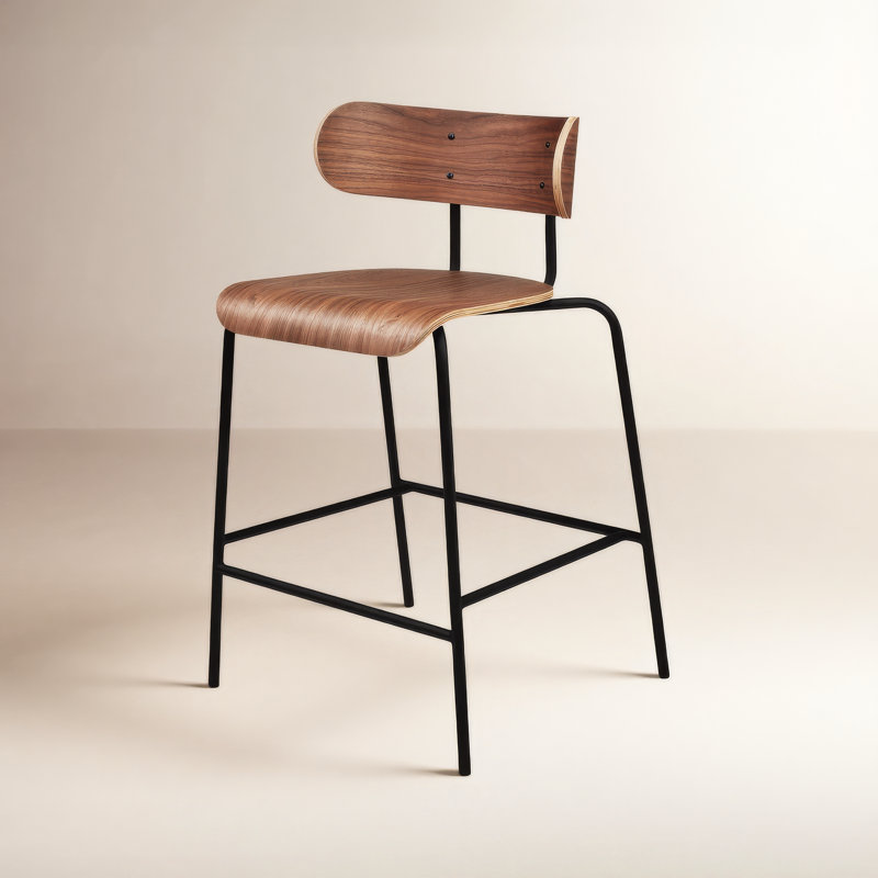 Bantam Stool with Metal Frame, Walnut/Black