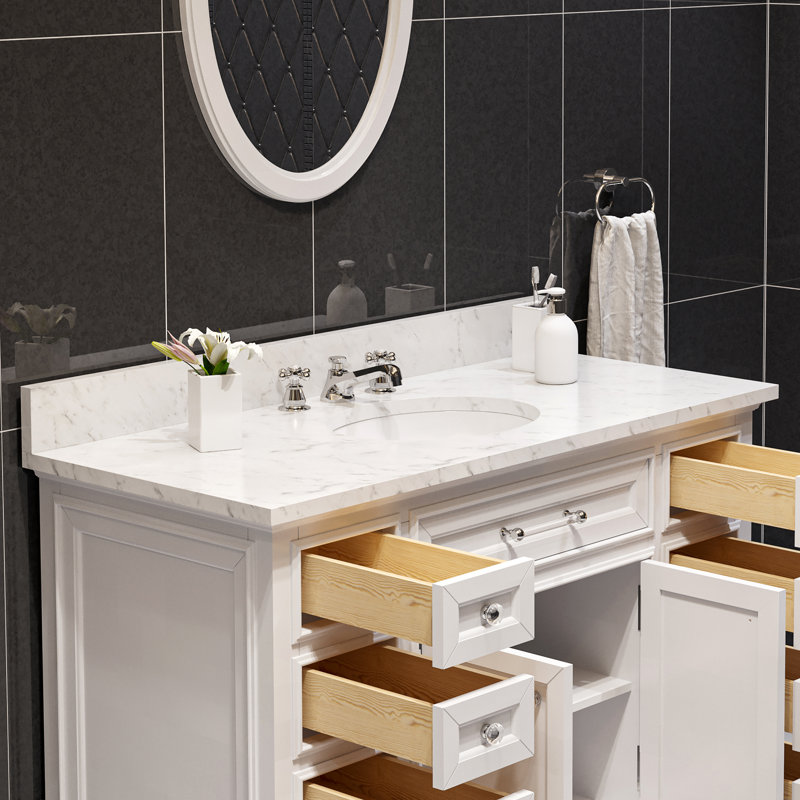 White Marble Top 48'' Single Bathroom Vanity with Ceramic Sink