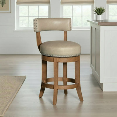 Gautreaux Farmhouse Swivel Rubberwood Counter Or Bar Height Barstool With Faux Leather Seat