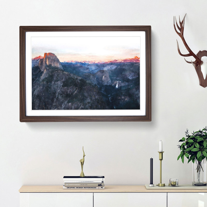 Half Dome Falls - Picture Frame Painting Print, 24cm H x 33cm W x 2cm D, Walnut Framed