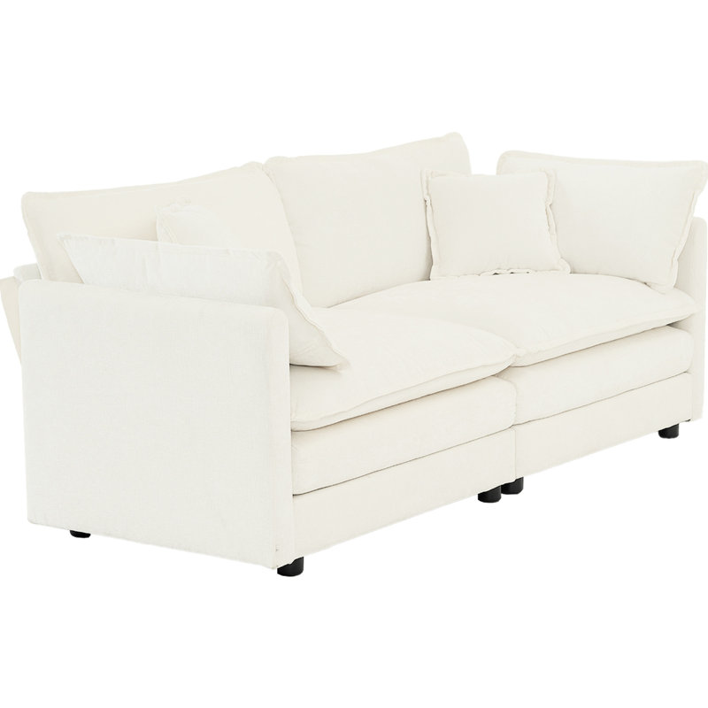 2 canapés en chenille blanc pour le bureau à domicile. Structure en bois. Revêtement en tissu respirant. Rembourrage en éponge. Conception de siège modulaire. Espace de travail et de détente confortable. Salon facile à assembler - élégant
