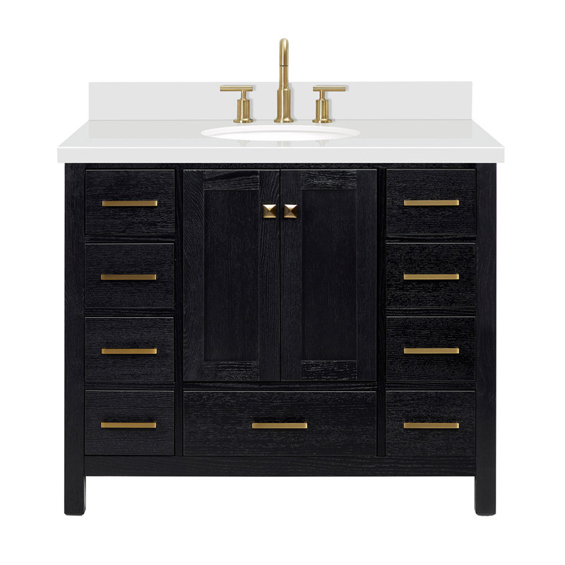 Ensemble de meuble-lavabo simple 43 po Amariani, Chêne noir / laiton satiné, 43"
