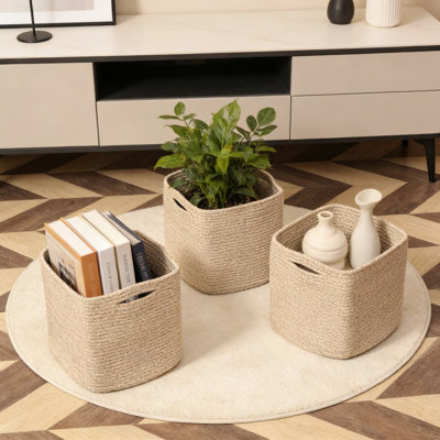 Bacs de rangement en corde de coton tissé, paniers de rangement cubiques de 13 pouces pour tablettes, placard, jouets, livres et décoration intérieure, pliables et lavables (paquet de 3)