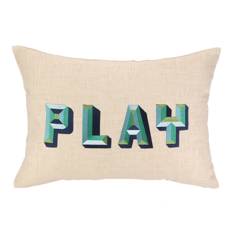 Coussin lombaire en lin brodé de jeu
