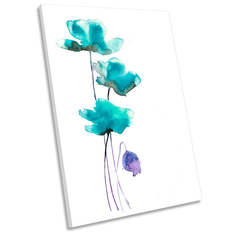 X7960 Watercolour Teal Flowers - Wrapped Canvas Painting, 45.7cm H x 30.5cm W x 2cm D
