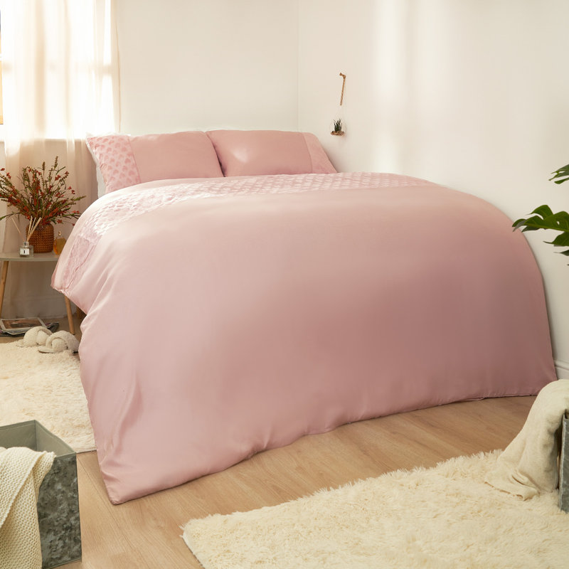 Kass Solid Colour Duvet Cover Set with Pillowcases, Blush Pink, Single Duvet Cover