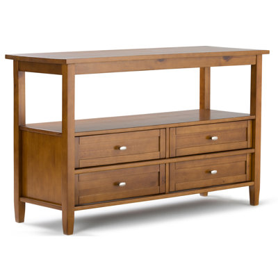 Warm Shaker 48"W Solid Wood Storage Console Table with 4 Drawers and Open Shelf