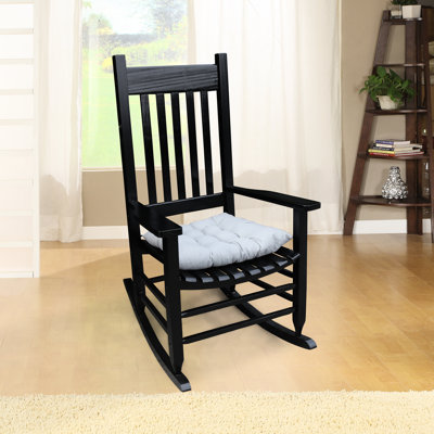 Chaise berçante en bois - noire, fabriquée en bois franc massif, dotée d'un siège et d'accoudoirs larges, d'un dossier à lattes, facile à assembler et d'une chaise de 250 lb