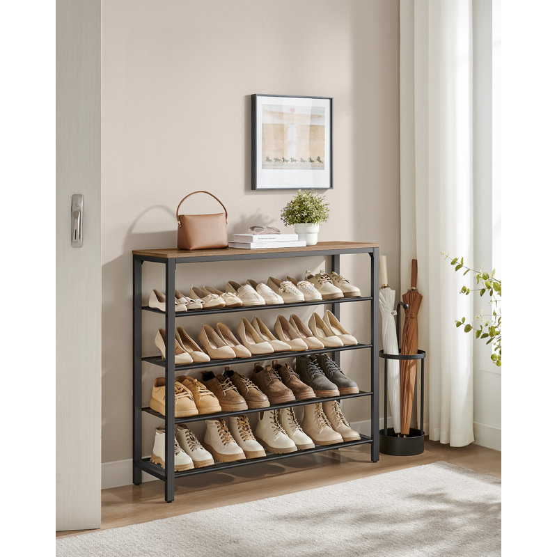 16 Pair Shoe Rack, Honey Brown/Ink Black