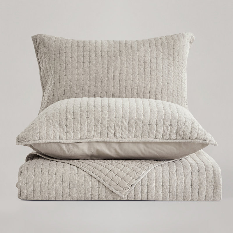 Light Taupe Cotton Reversible King Quilt Set