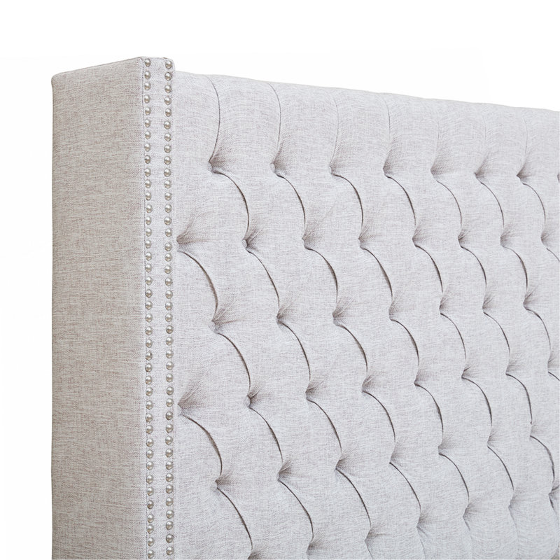 Tête de lit tapissier gris grand, Gris, Grand lit