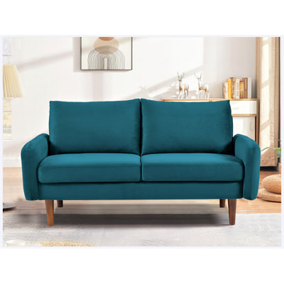 2-Seater Modern Velvet Sofa with Wood Legs Red for Living Room