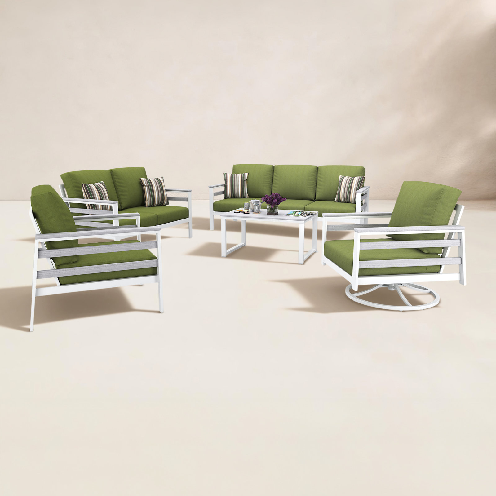 Townsend 7-Person Sunbrella® Patio Seating Group, Spectrum Cilantro, White