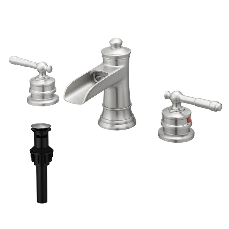 Widespread 2-handle Bathroom Faucet with Drain Assembly, Brushed Nickel